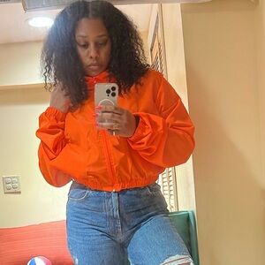 Safety Orange cropped swishy jacket